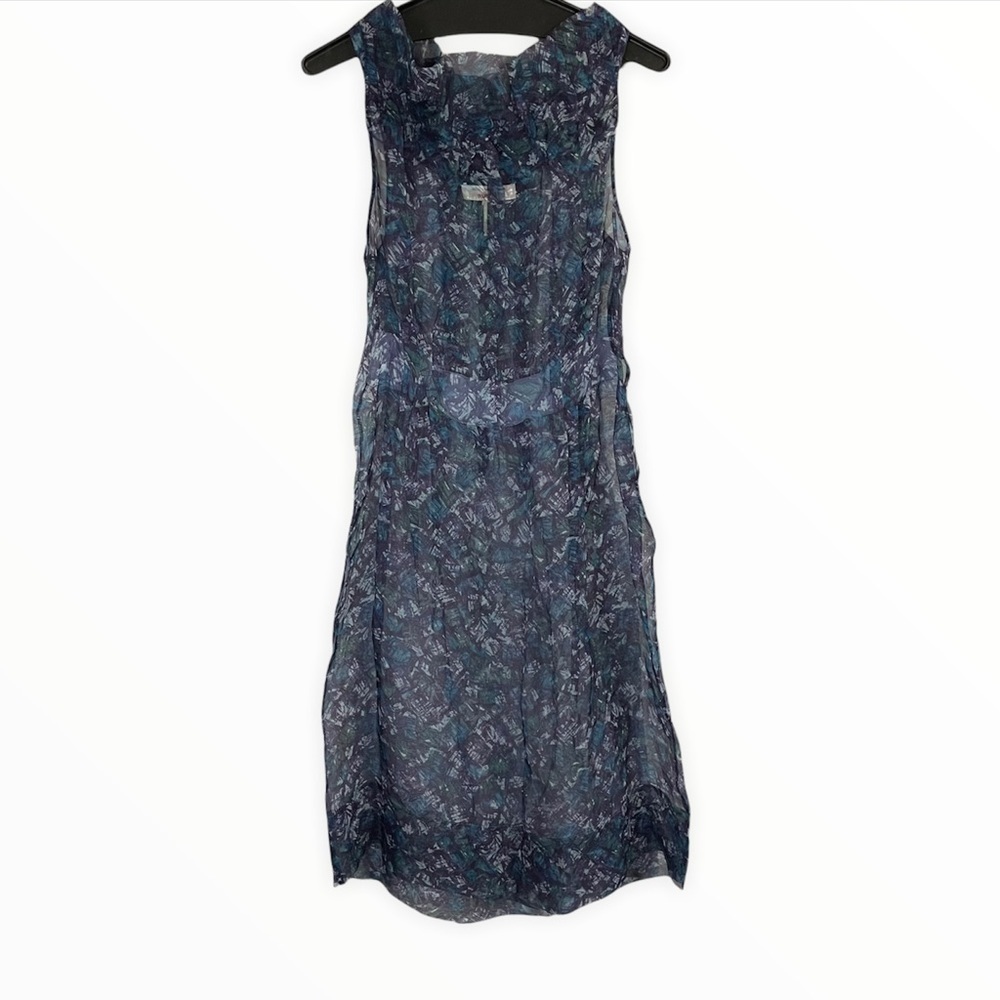 BCBGMaxazria RUNWAY Blue Print Sheer Midi Dress Designer Y2K Whimsigoth Grunge